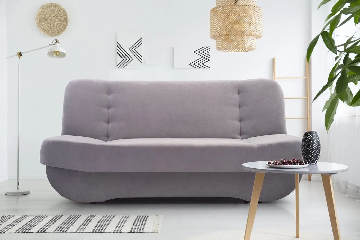 MOEBLO Schlafsofa Pafos 2-Sitzer Grau mit Schlaffunktion und Bettkasten