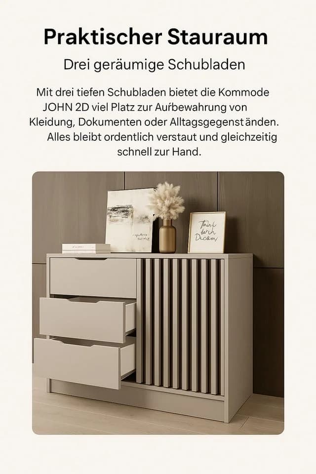 MOEBLO Kommode JOHN 2D mit 3 Schubladen Loft Design Schwarz - Bild 5