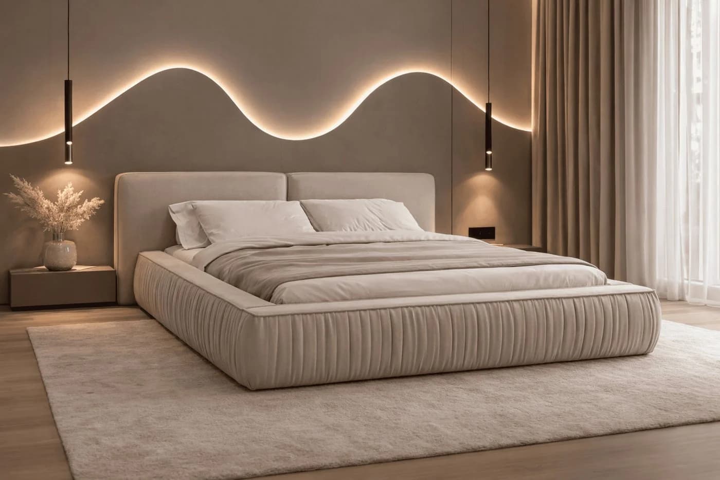 MOEBLO Polsterbett Bett 08 Samt Beige Stauraum - Bild 2