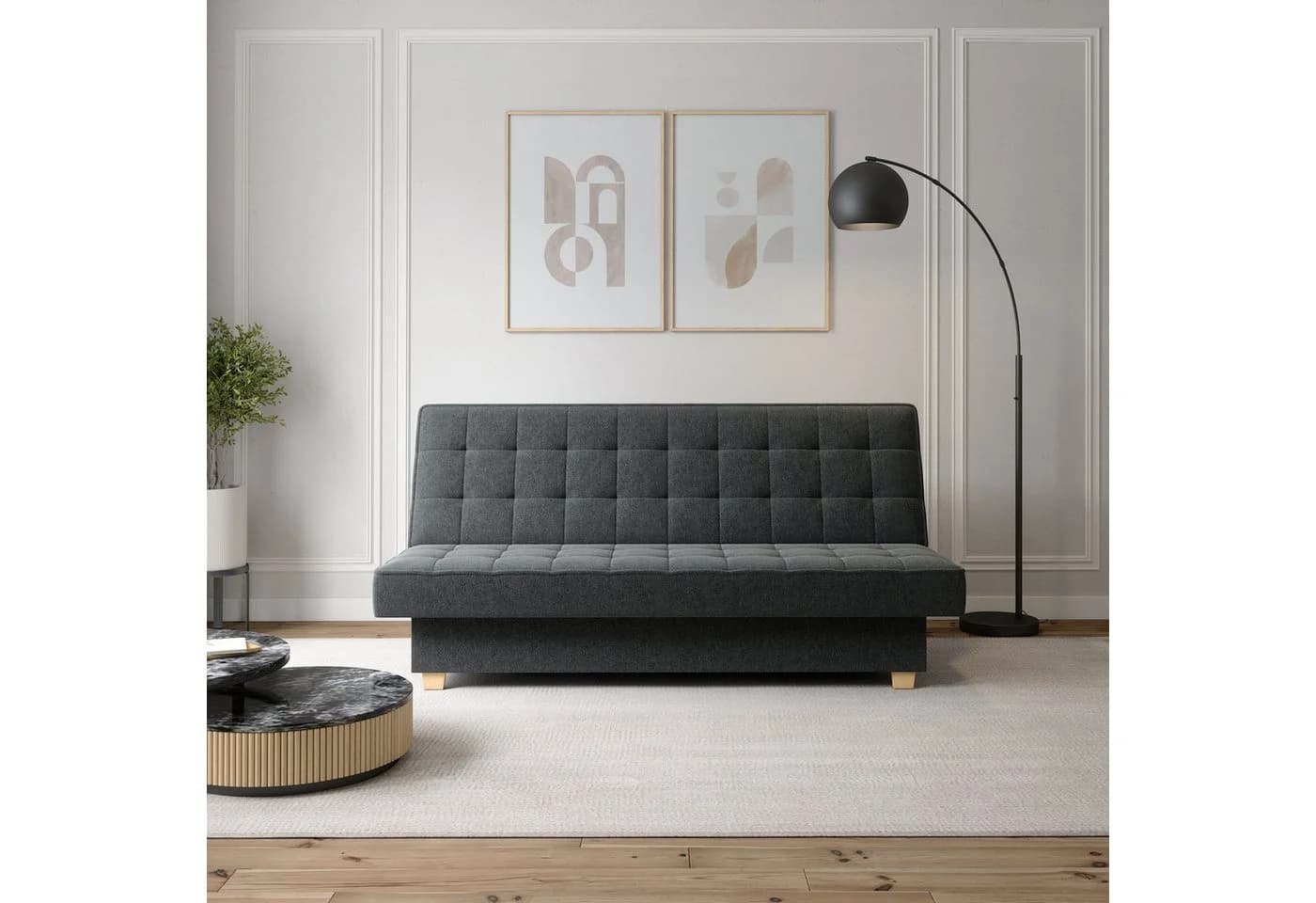 MOEBLO Schlafsofa Belfi mit Schlaffunktion und Bettkasten - Grau