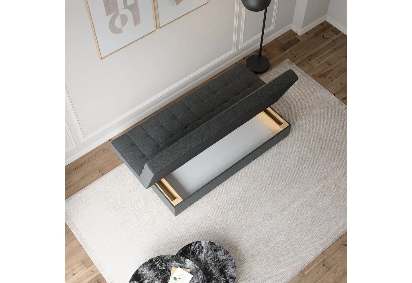 MOEBLO Schlafsofa Belfi mit Schlaffunktion und Bettkasten - Grau - Bild 5