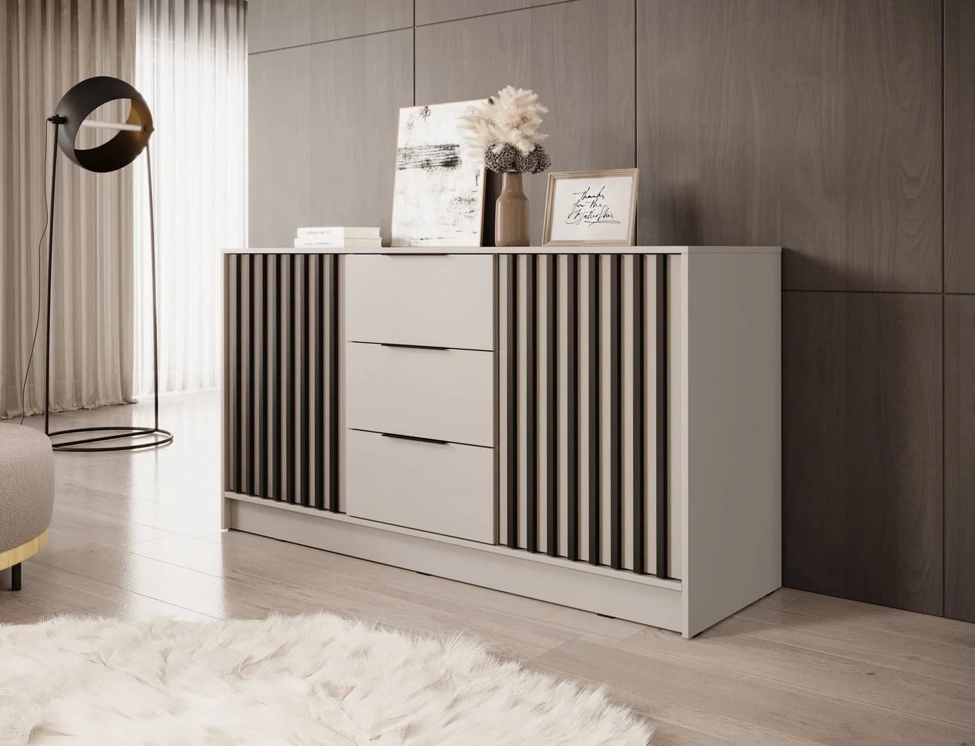 MOEBLO Kommode JOHN 3D Beige Industriell 3 Schubladen - Bild 2