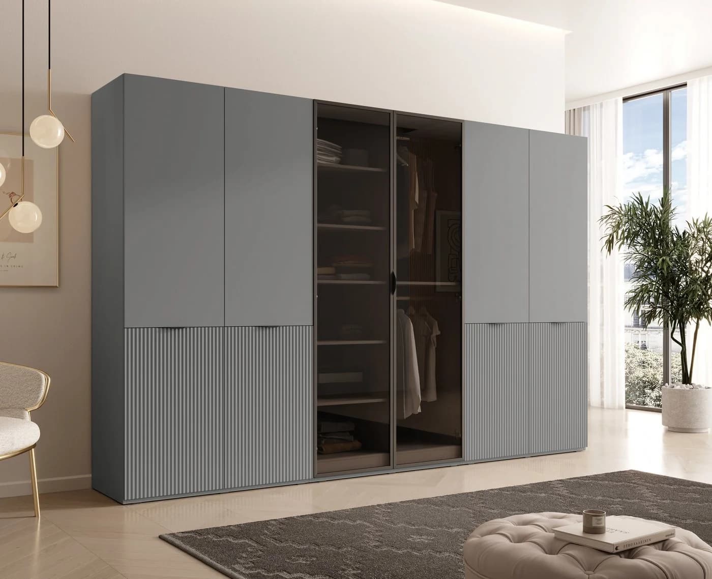 MOEBLO Drehtürenschrank MINEWRA ANTISOL 300 Grau Schwarz Modern - Bild 2