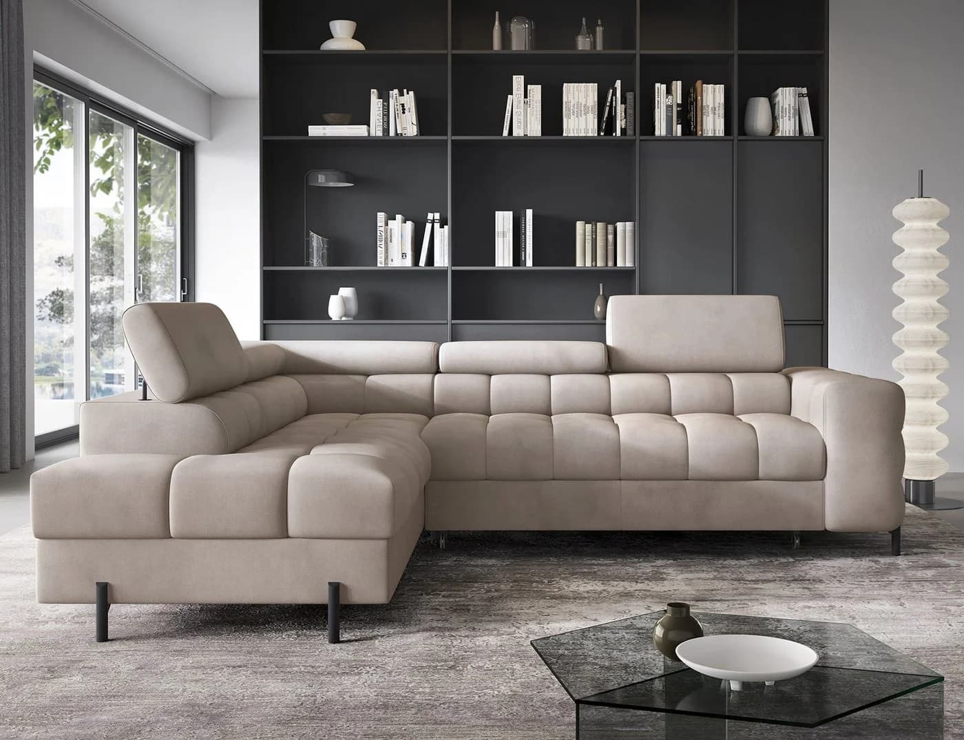 MOEBLO Ecksofa Ferrucio Beige mit Schlaffunktion und Bettkasten - Bild 3
