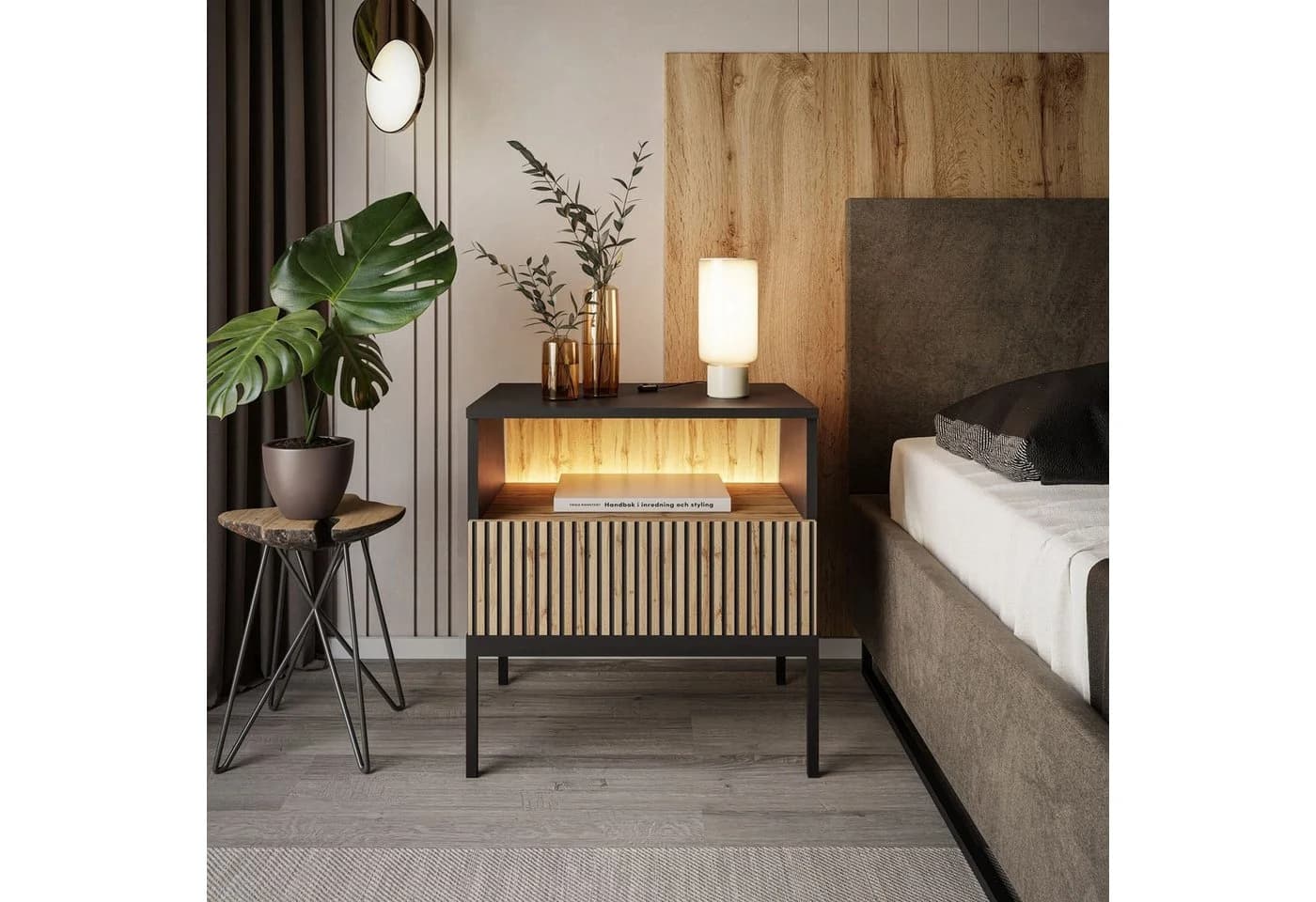 MOEBLO Nachttisch Sentino S54 LED mit LED-Beleuchtung und Push-to-open