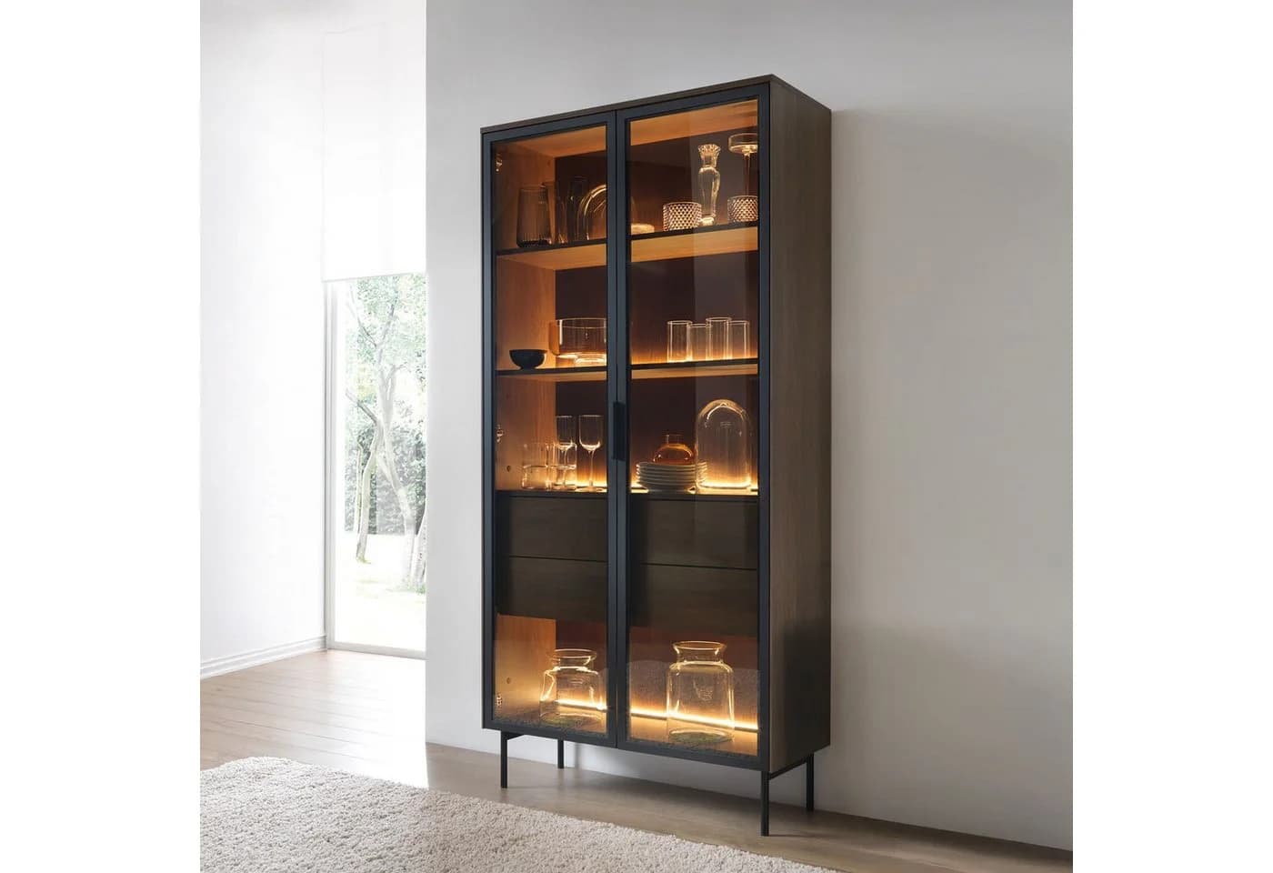 MOEBLO Glasvitrine ELOA 2d2s Eiche Dunin LED-Beleuchtung - Bild 2