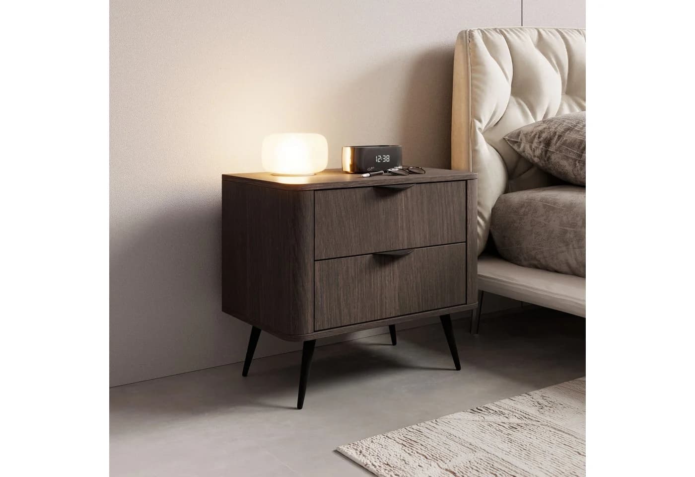 MOEBLO Nachttisch LARON 2s Eiche Dunin Schwarz Industrial Japandi