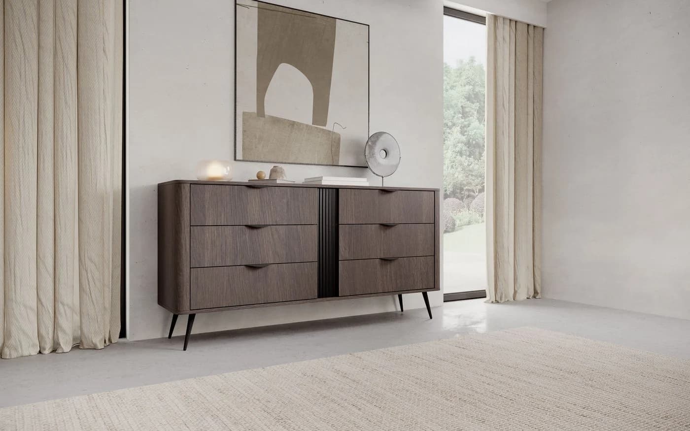 MOEBLO Kommode LARON 163 6s Schwarz Eiche Dunin 6 Schubladen
