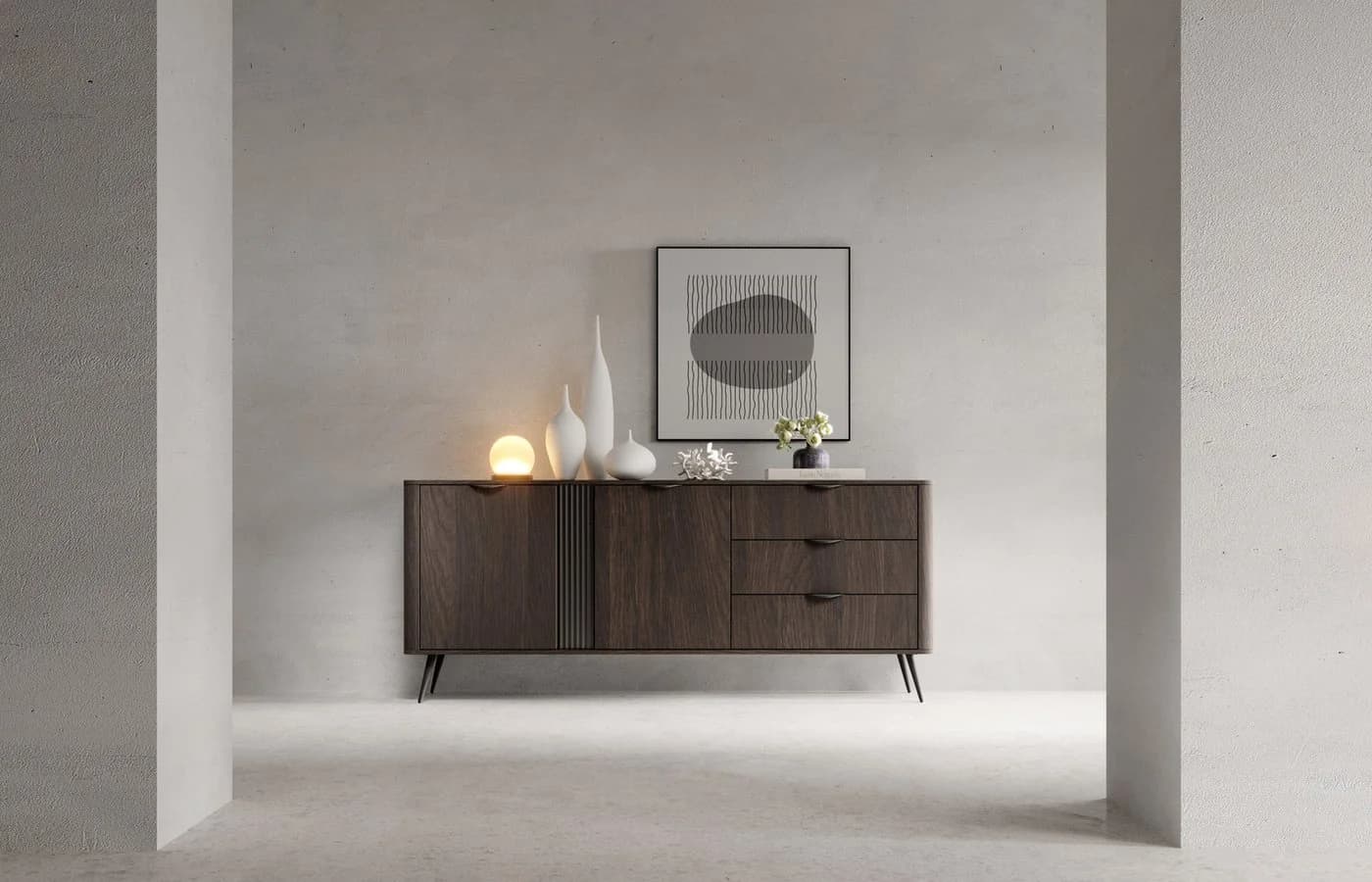 MOEBLO Kommode LARON 195 2d3s Eiche Dunin Schwarz