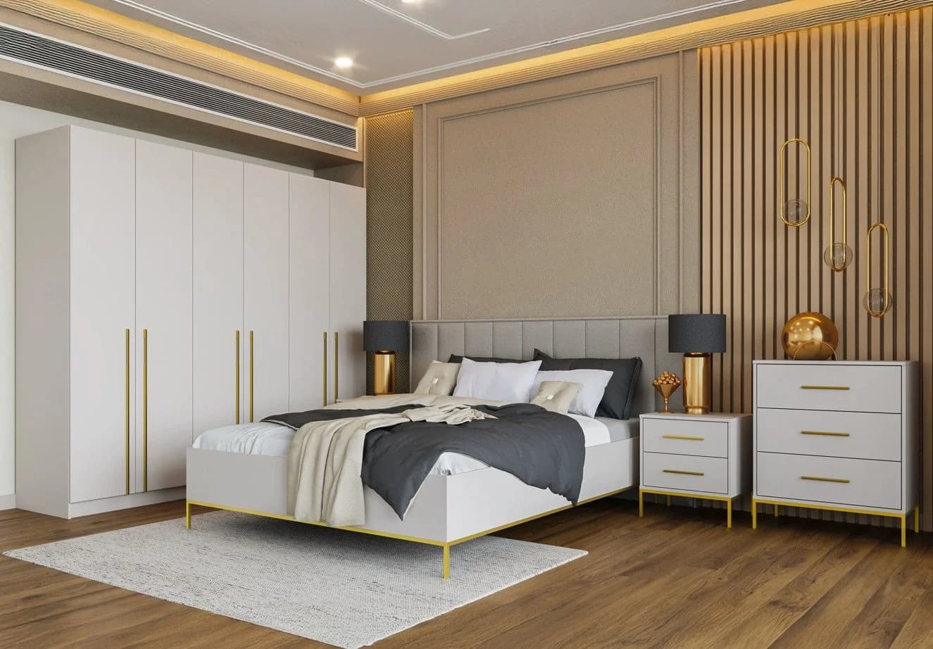 MOEBLO Kommode GLAMY 3S mit goldenen Akzenten