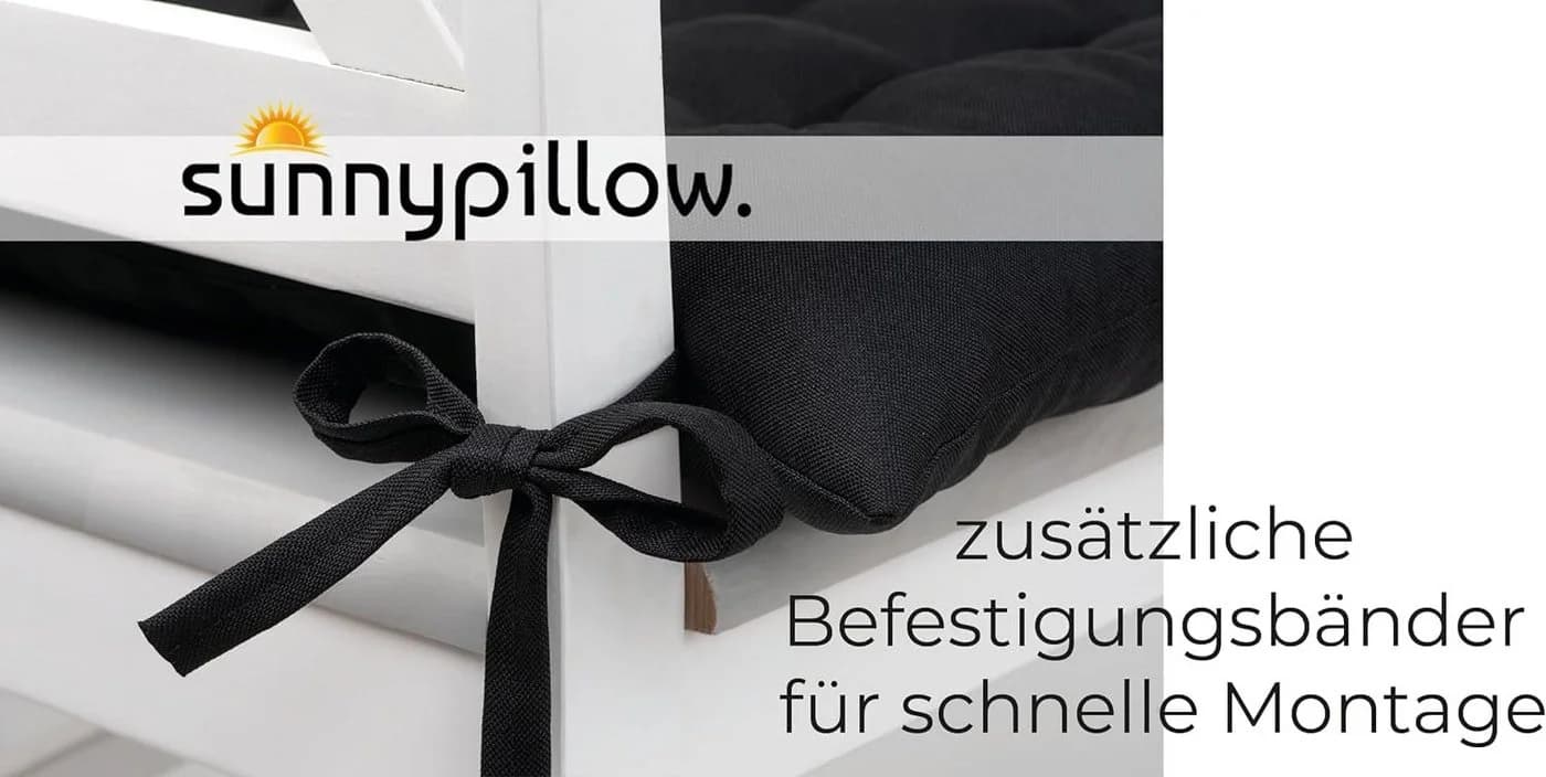 sunnypillow Stuhlkissen 4er Set Ontario Schwarz mit Bändern - Bild 4