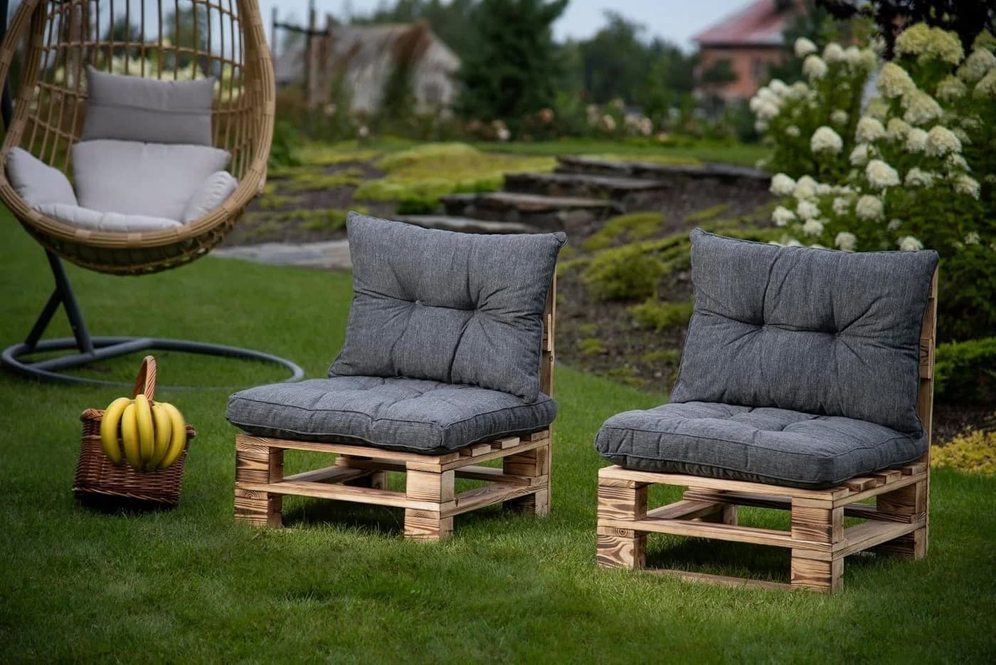 sunnypillow Stuhlkissen Gartenkissen Grau Outdoor Indoor