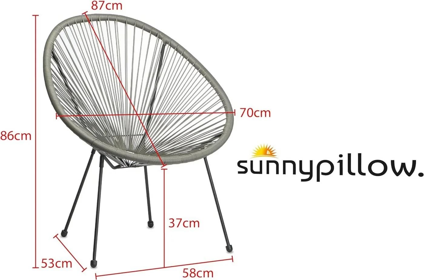 sunnypillow Gartenstuhl Acapulco Grau - Wetterfester Loungesessel