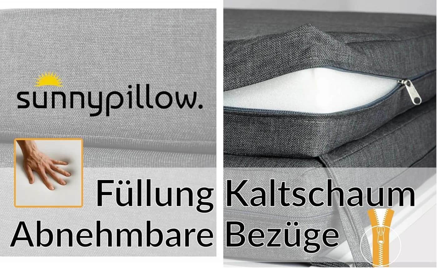 sunnypillow Stuhlkissen 2er Set Anthrazit Kaltschaum - Bild 5