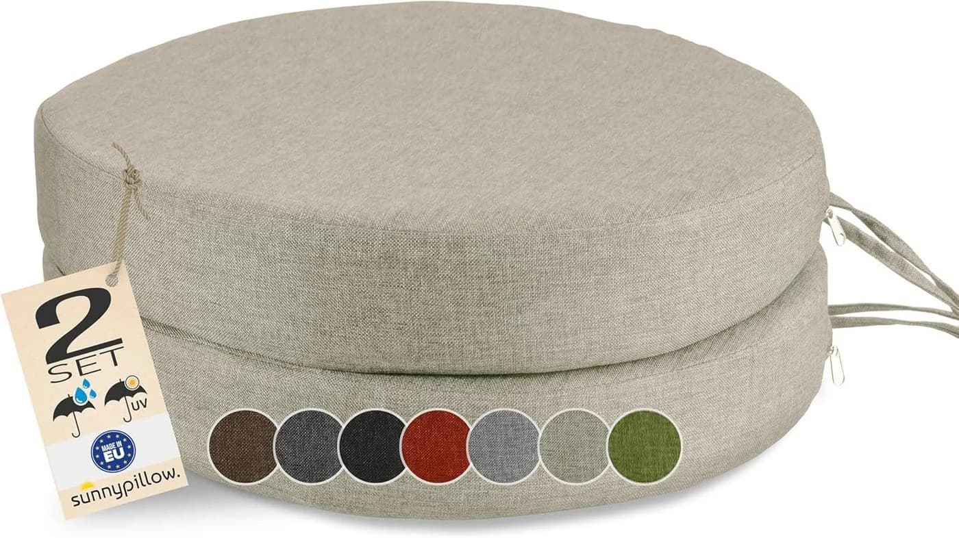 sunnypillow Stuhlkissen 2er Set Rund Beige mit Bändern - Bild 2