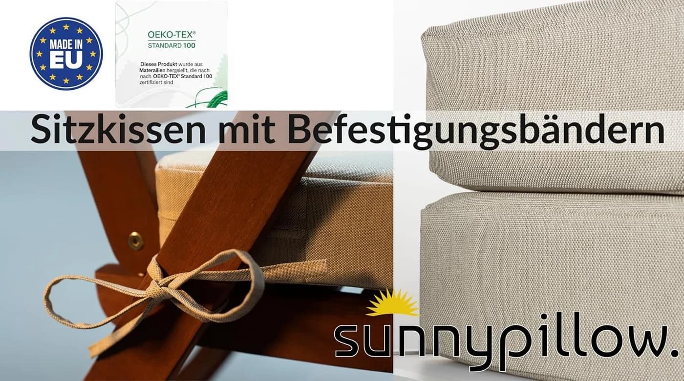 sunnypillow Stuhlkissen 2er Set Rund Beige mit Bändern - Bild 3