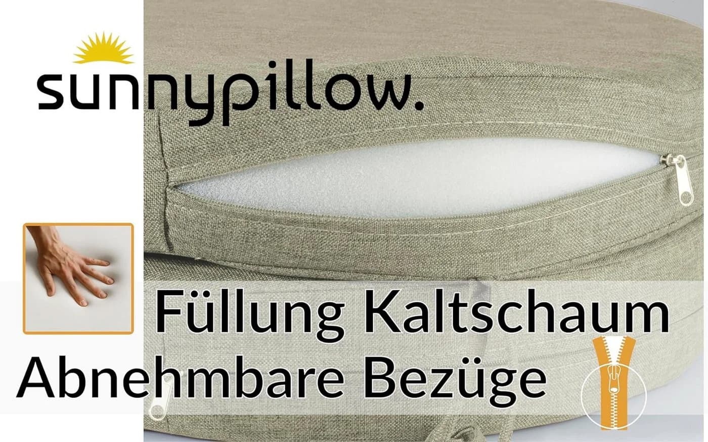 sunnypillow Stuhlkissen 2er Set Rund Beige mit Bändern - Bild 5
