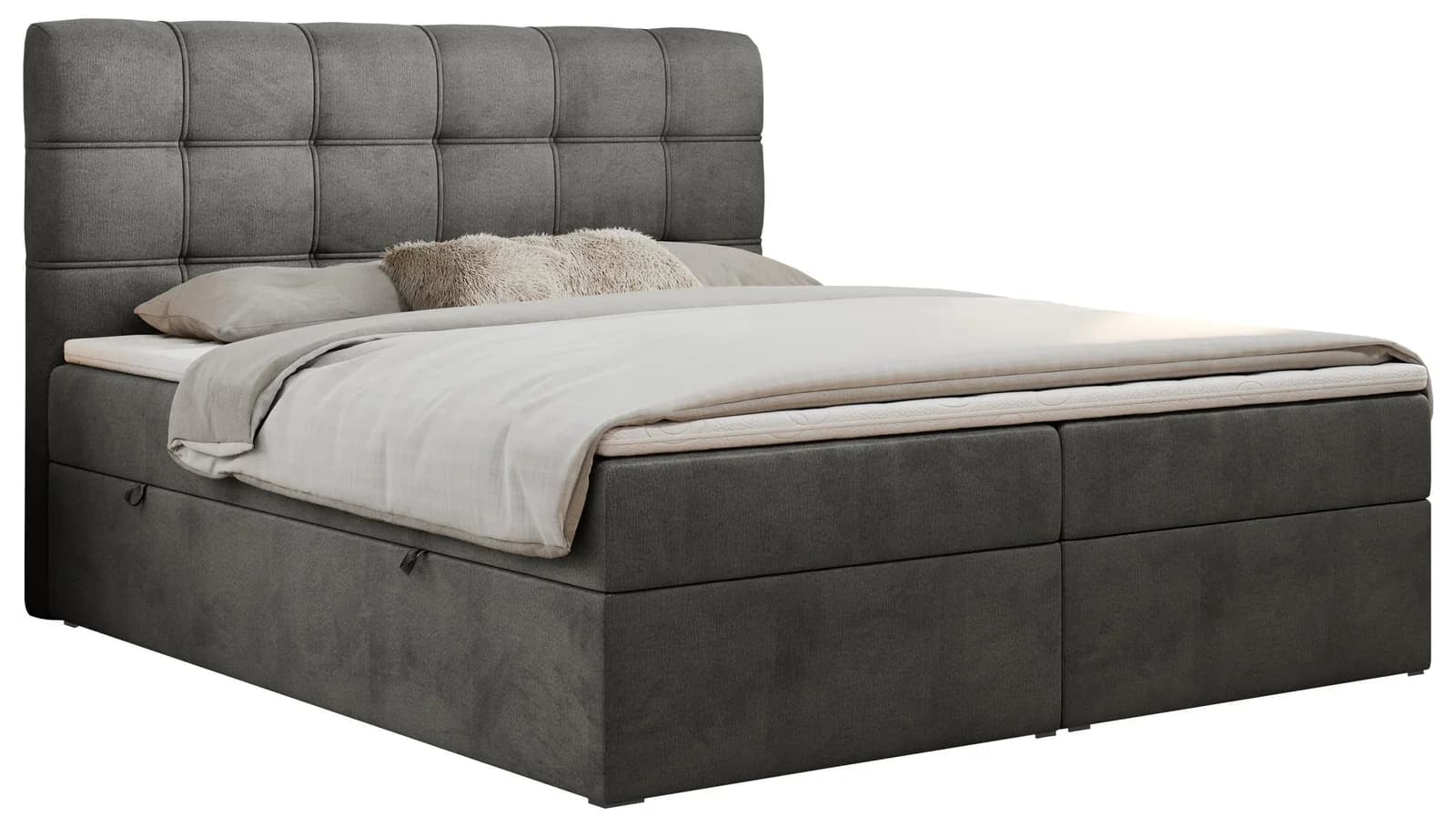 MKS MÖBEL Boxspringbett FAST Grau Velvet 7-Zonen Taschenfederkern