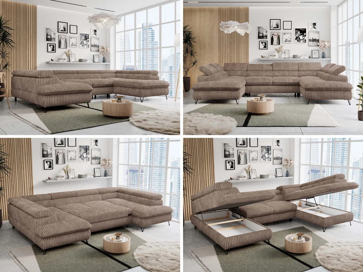 MKS MÖBEL Ecksofa PETER U U-Form Braun Cord mit Schlaffunktion - Bild 3
