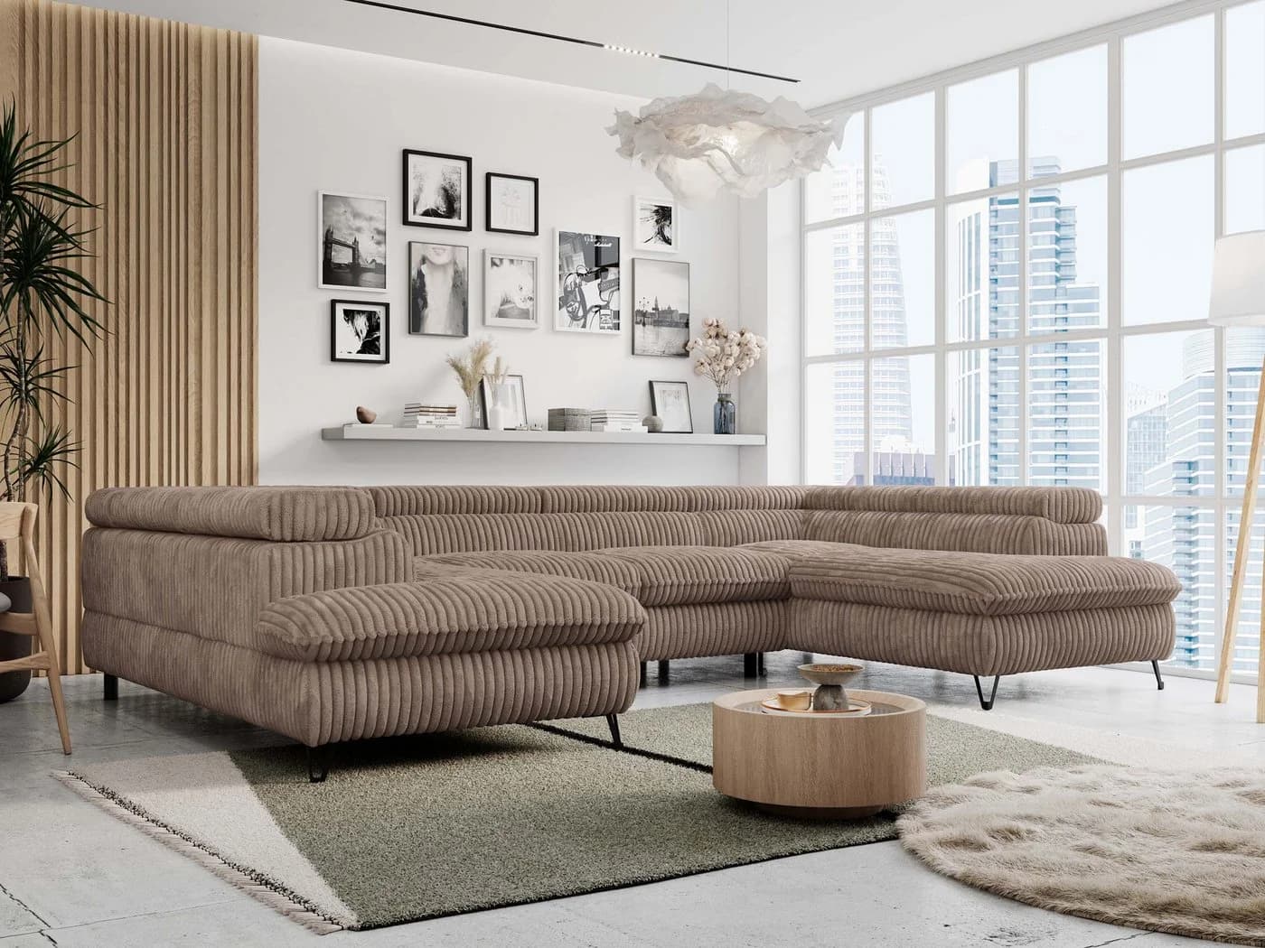 MKS MÖBEL Ecksofa PETER U U-Form Braun Cord mit Schlaffunktion - Bild 4