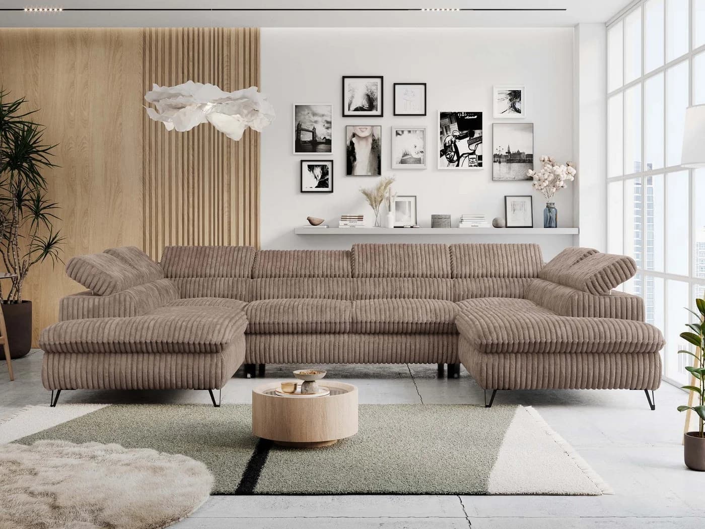 MKS MÖBEL Ecksofa PETER U U-Form Braun Cord mit Schlaffunktion - Bild 5