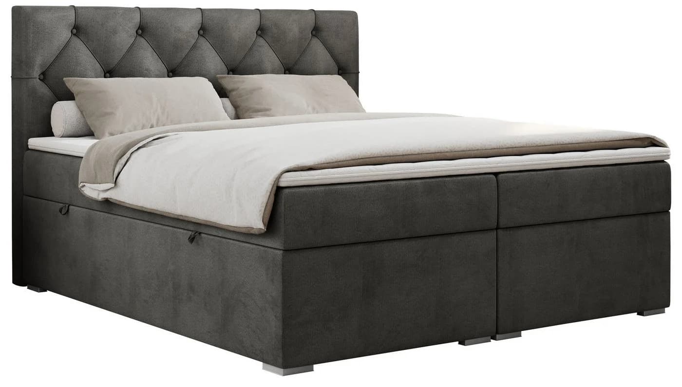 MKS MÖBEL Boxspringbett ALDA Set mit Bettkästen & Topper Grau