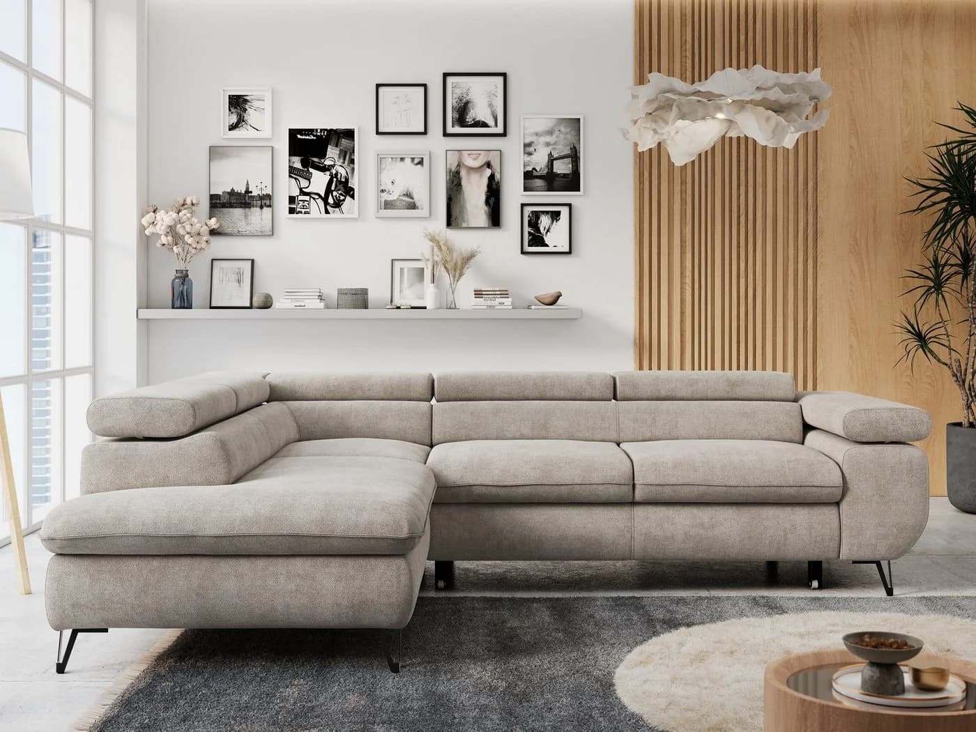 MKS MÖBEL Ecksofa PETER L Beige mit Bettfunktion und Bettkasten - Bild 2