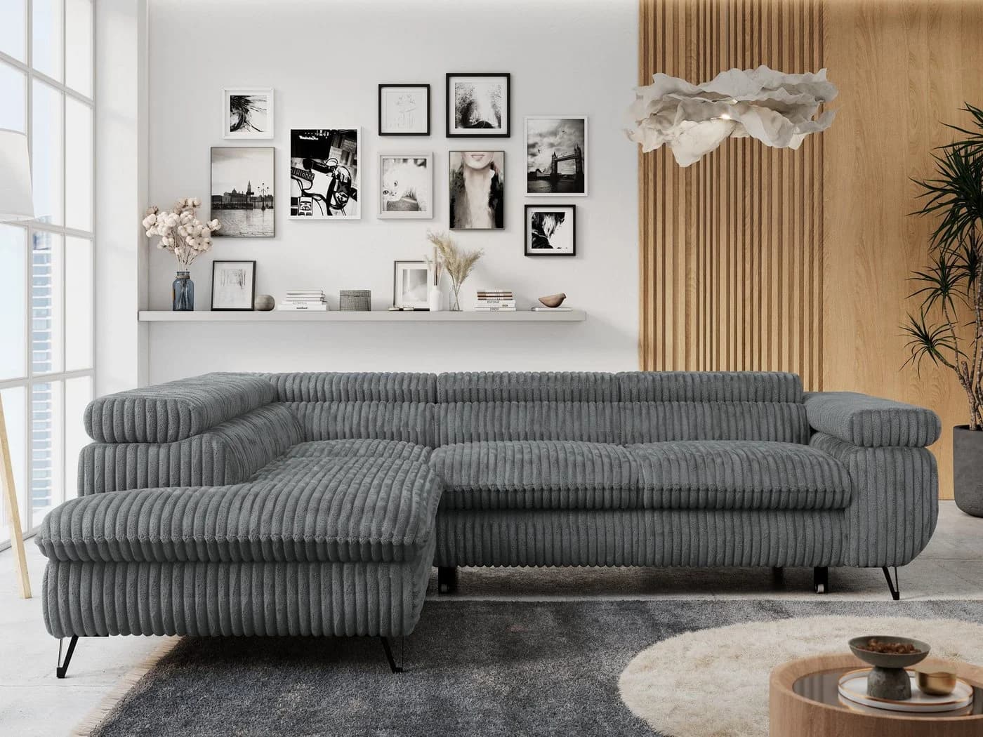 MKS MÖBEL Ecksofa PETER L Grau L-Form Bettfunktion HR35-Schaum - Bild 2