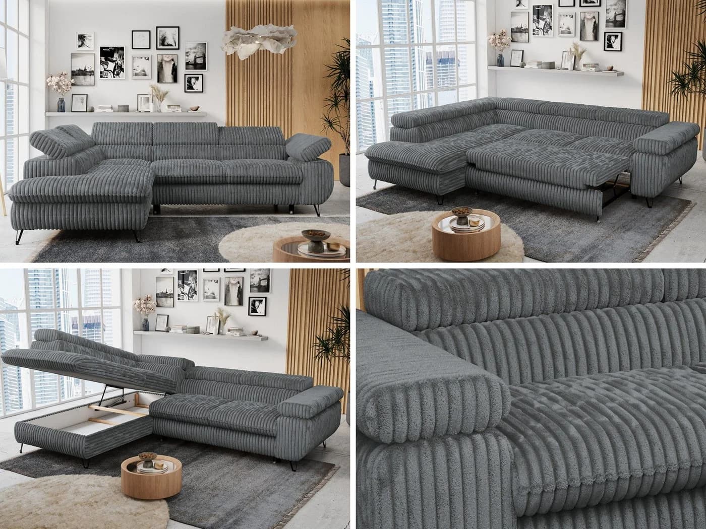 MKS MÖBEL Ecksofa PETER L Grau L-Form Bettfunktion HR35-Schaum - Bild 3