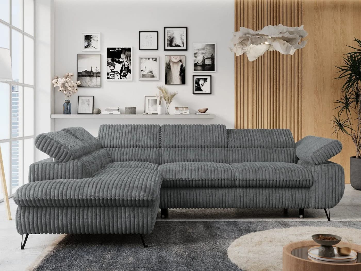 MKS MÖBEL Ecksofa PETER L Grau L-Form Bettfunktion HR35-Schaum - Bild 5