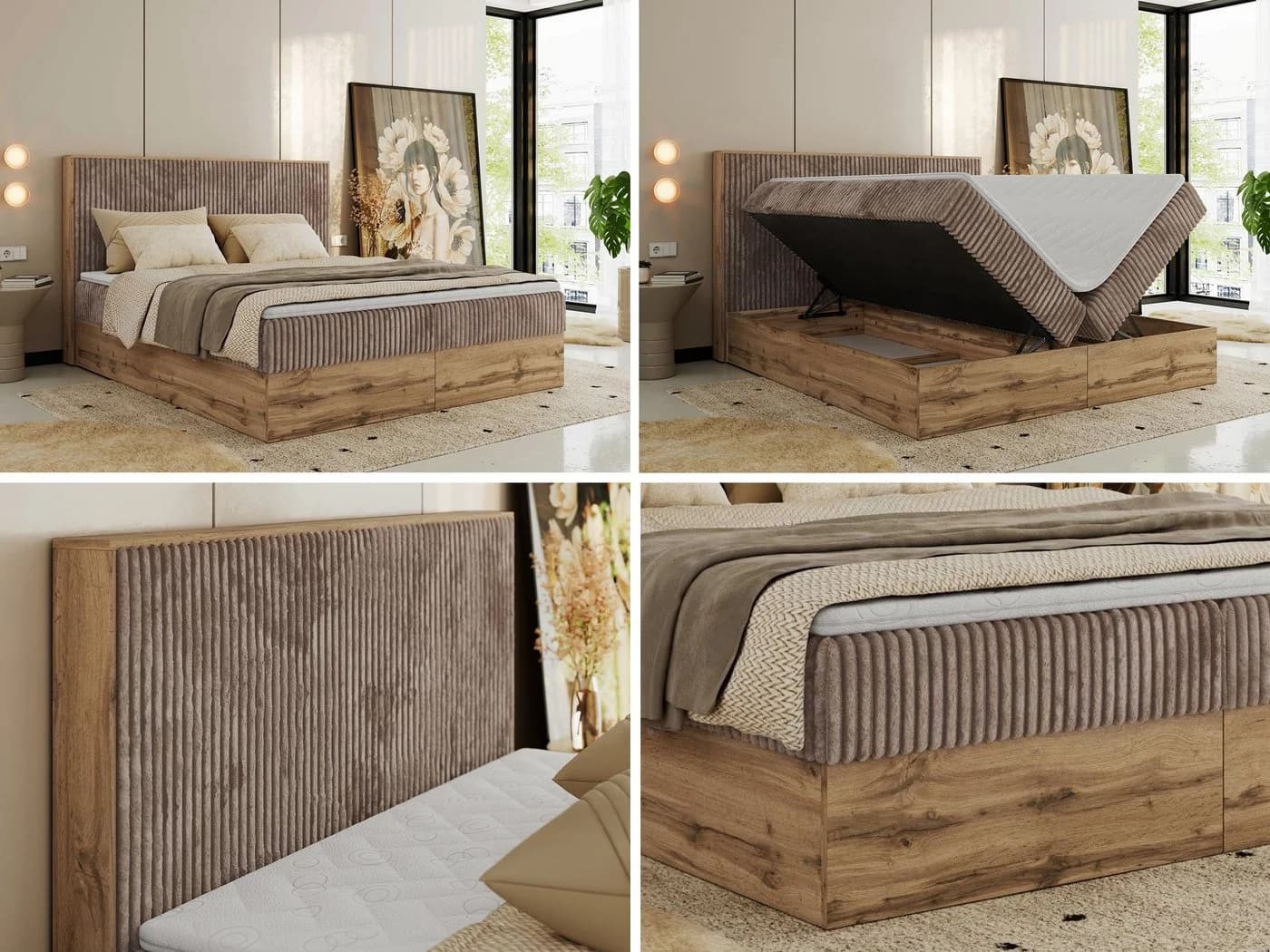 MKS MÖBEL Boxspringbett WOOD CLASSIC mit Stauraum und Topper - Bild 3