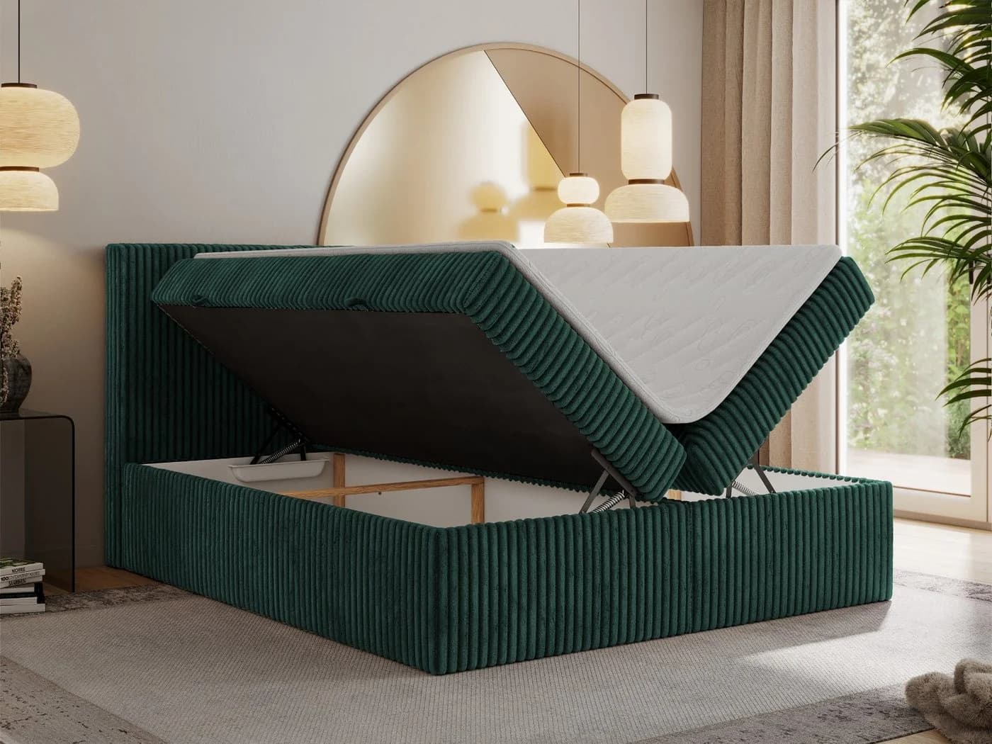 MKS MÖBEL Boxspringbett TILIANO Dunkelgrün mit Bettkasten
