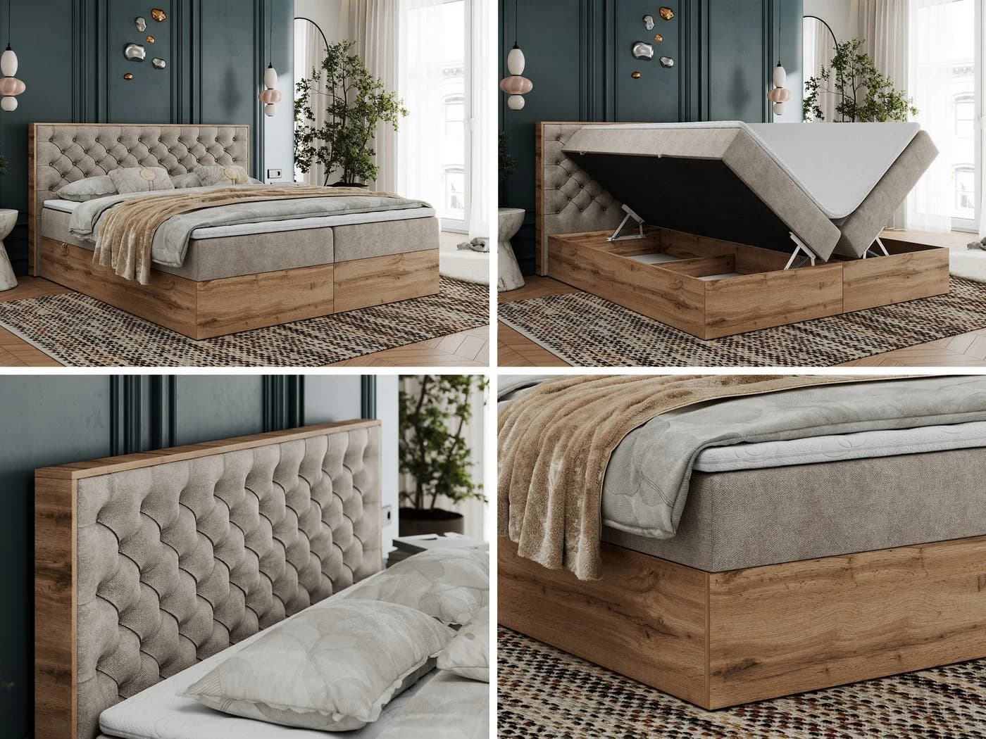 MKS MÖBEL Boxspringbett ALBERO 3 Beige mit Stauraum & Topper - Bild 3