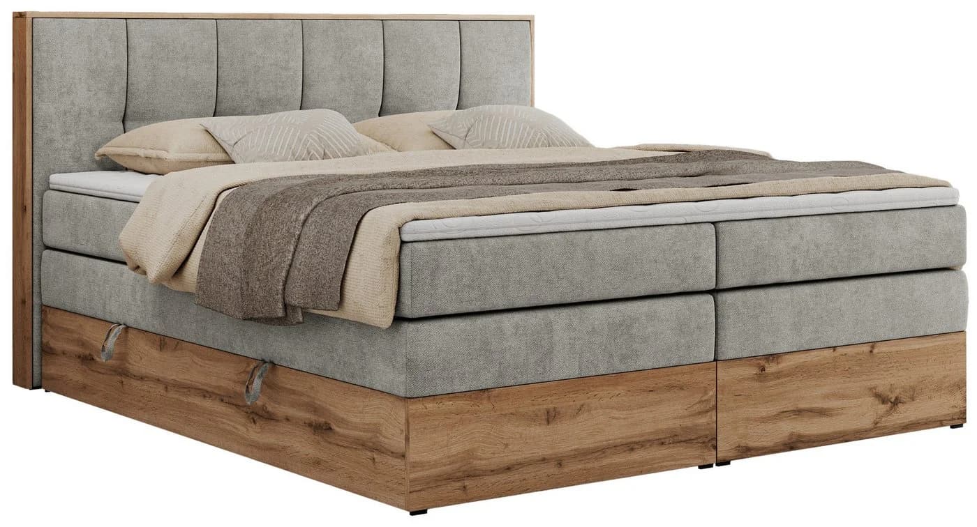 MKS MÖBEL Boxspringbett ALBERO 1 KING grau mit Bettkästen