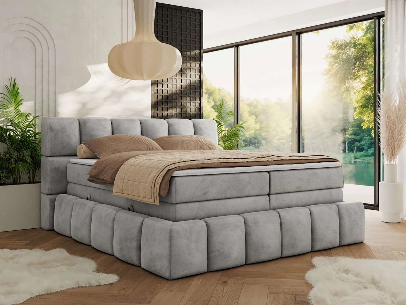 MKS MÖBEL Boxspringbett NIRA KING Grau mit Topper & Bettkasten - Bild 2