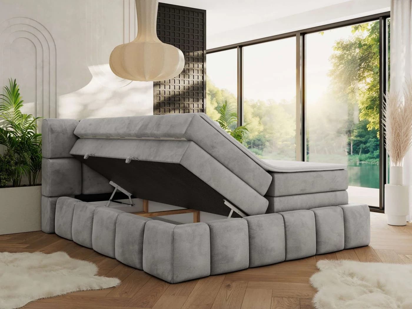 MKS MÖBEL Boxspringbett NIRA KING Grau mit Topper & Bettkasten - Bild 5
