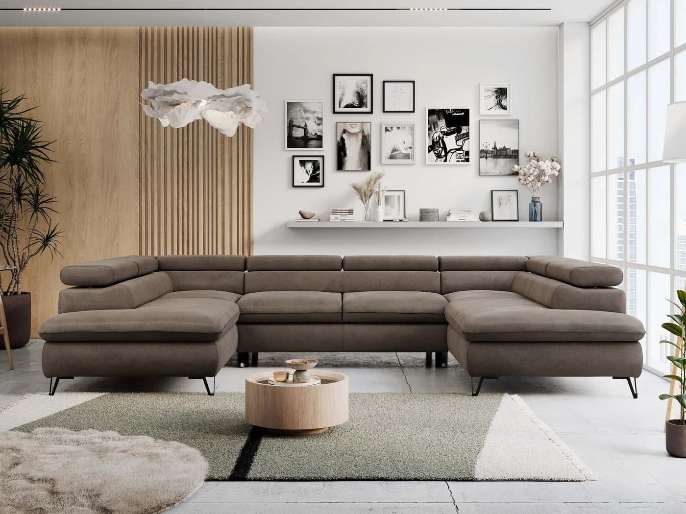 MKS MÖBEL Ecksofa PETER U, Set, Ecksofa U-Form, Wellenfedern, HR35-Schaum, Bettkasten, Bettfunktion, Einstellbare Kopfstützen - Bild 2