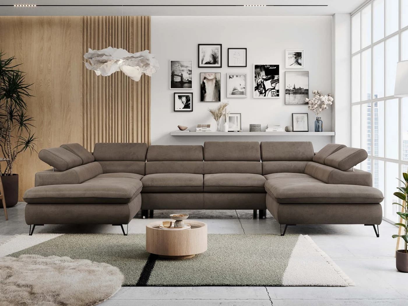 MKS MÖBEL Ecksofa PETER U, Set, Ecksofa U-Form, Wellenfedern, HR35-Schaum, Bettkasten, Bettfunktion, Einstellbare Kopfstützen - Bild 3