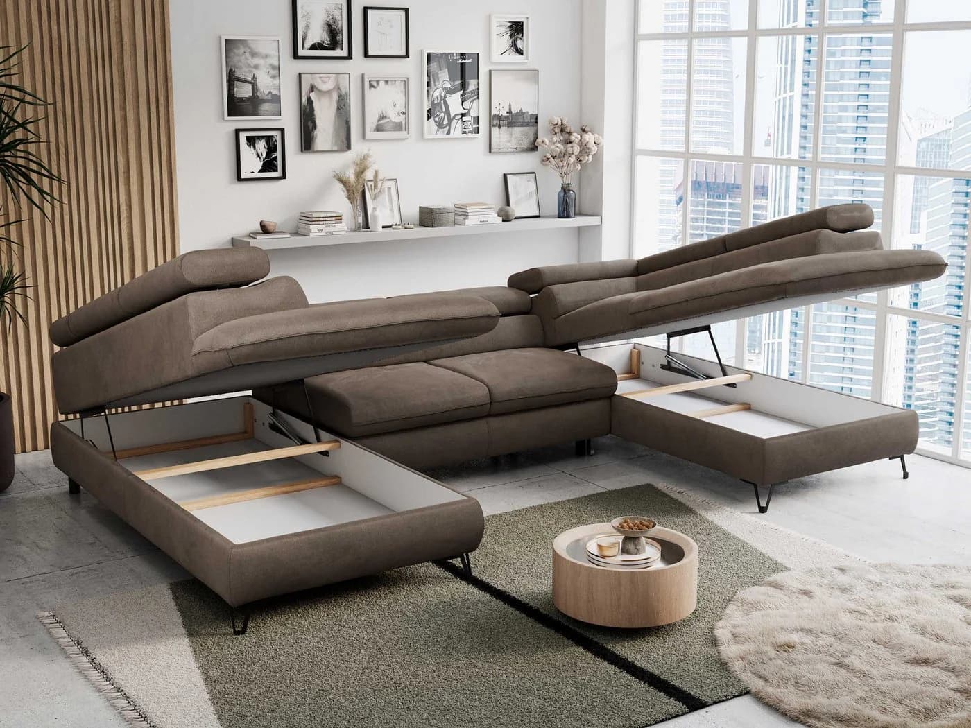 MKS MÖBEL Ecksofa PETER U, Set, Ecksofa U-Form, Wellenfedern, HR35-Schaum, Bettkasten, Bettfunktion, Einstellbare Kopfstützen - Bild 4
