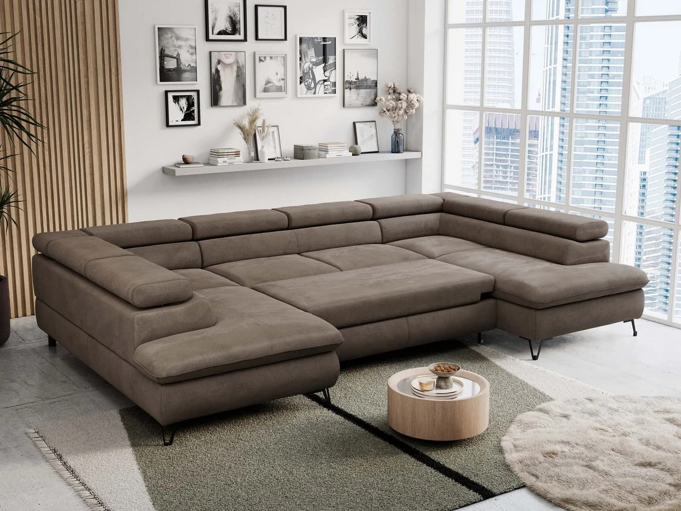 MKS MÖBEL Ecksofa PETER U, Set, Ecksofa U-Form, Wellenfedern, HR35-Schaum, Bettkasten, Bettfunktion, Einstellbare Kopfstützen - Bild 5
