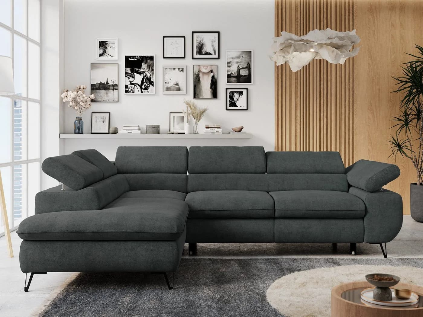MKS MÖBEL Ecksofa PETER L, HR35-Schaum, Wellenfederkern, Bettfunktion, Einstellbare Kopfstützen, Bettkasten - Bild 3
