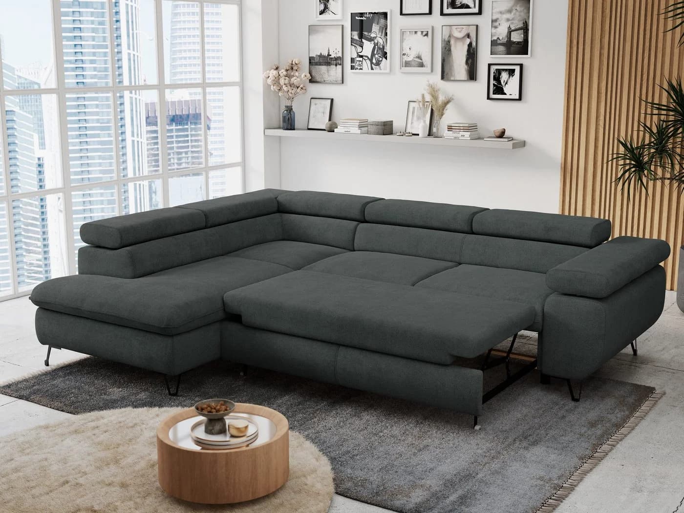 MKS MÖBEL Ecksofa PETER L, HR35-Schaum, Wellenfederkern, Bettfunktion, Einstellbare Kopfstützen, Bettkasten - Bild 5