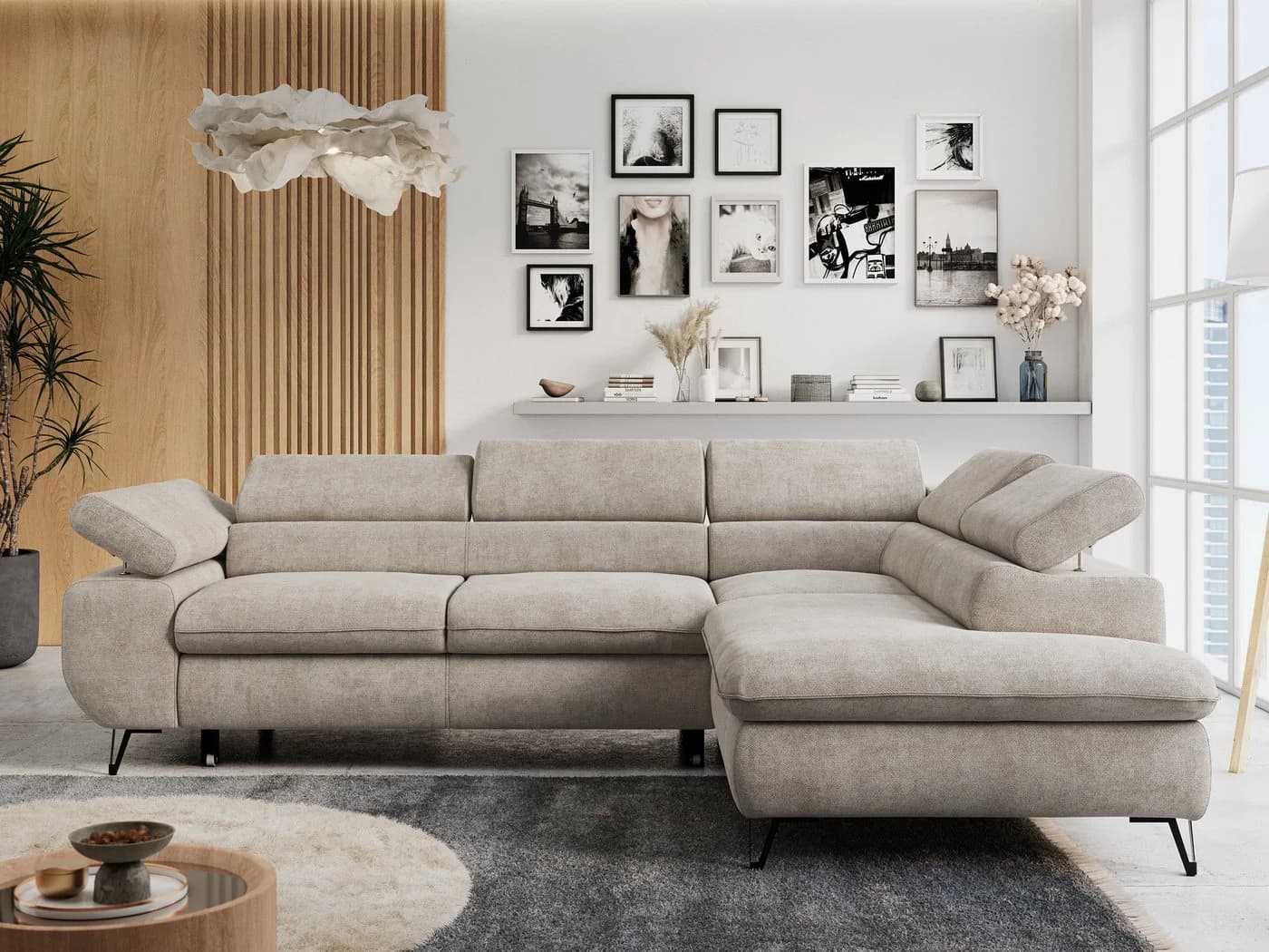 MKS MÖBEL Ecksofa PETER L, Set, Ecksofa L-Form, HR35-Schaum, Bettfunktion, Einstellbare Kopfstützen, Bettkasten - Bild 3