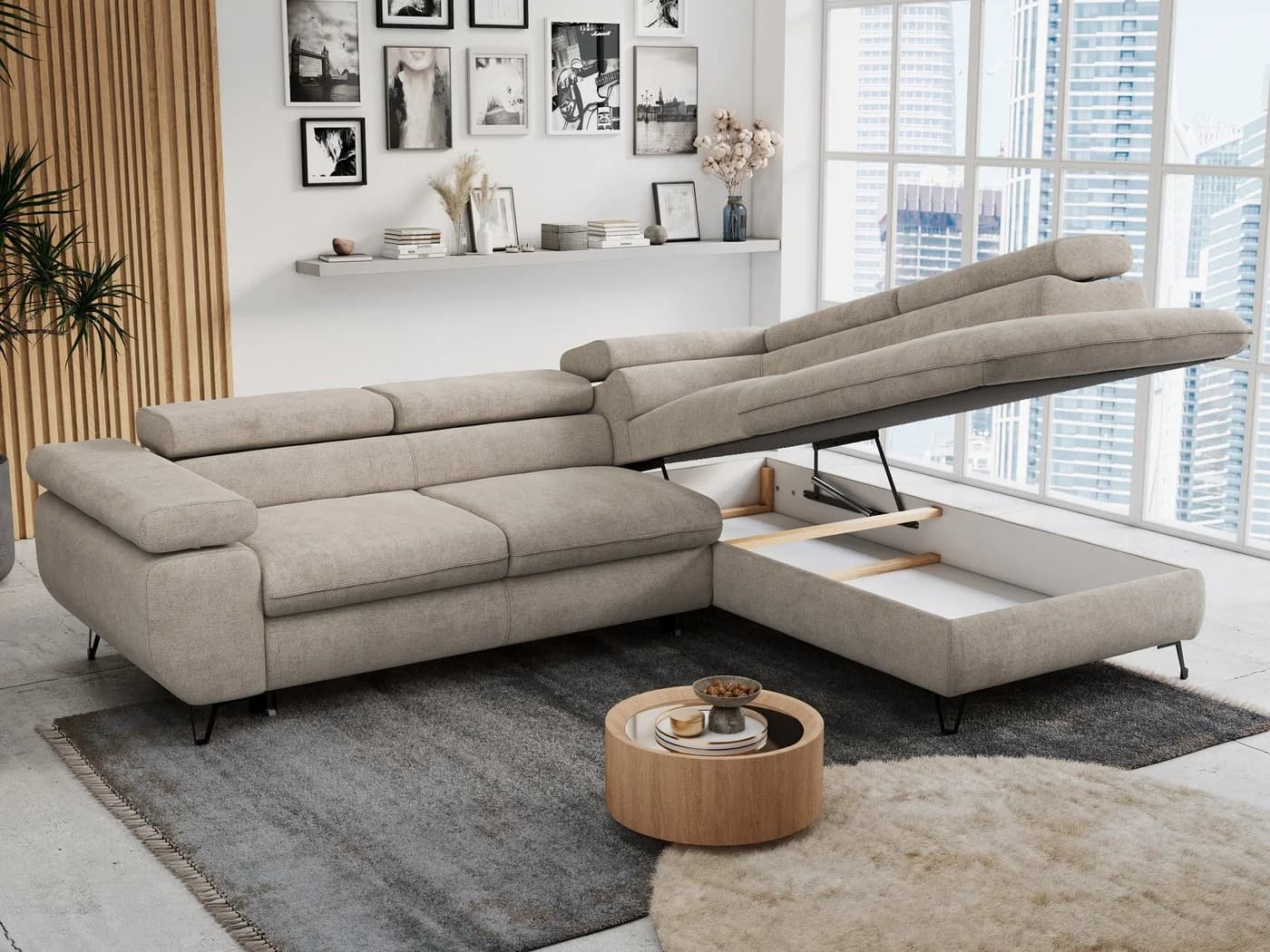 MKS MÖBEL Ecksofa PETER L, Set, Ecksofa L-Form, HR35-Schaum, Bettfunktion, Einstellbare Kopfstützen, Bettkasten - Bild 4