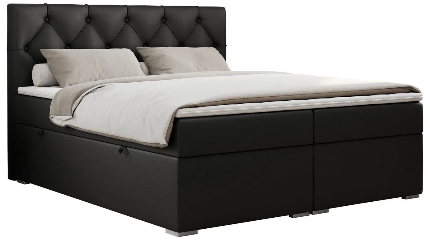 MKS MÖBEL Boxspringbett ALDA Schwarz mit Bettkasten und Multipocket-Matratze