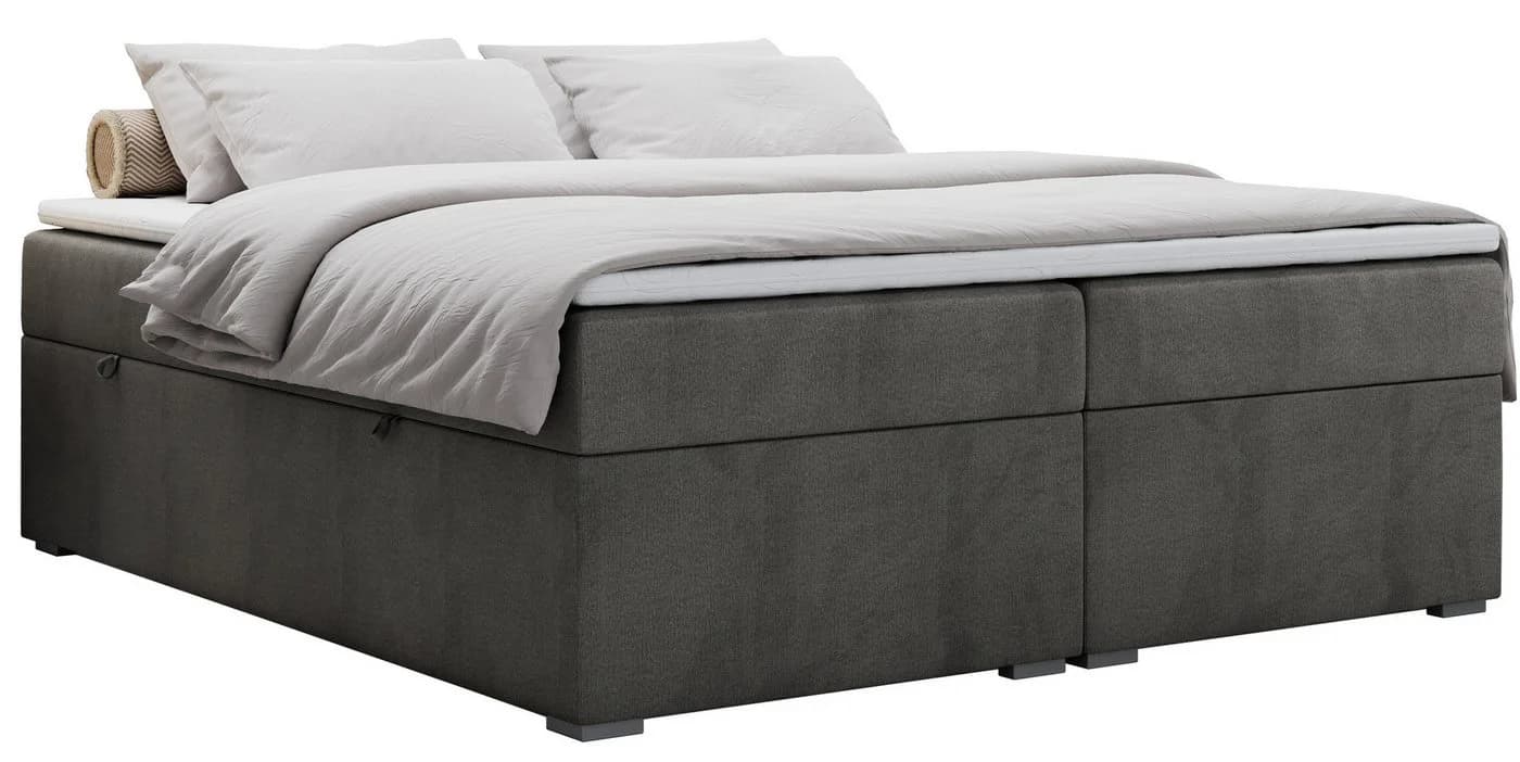 MKS MÖBEL Boxspringbett BESS mit Bettkasten & Topper grau