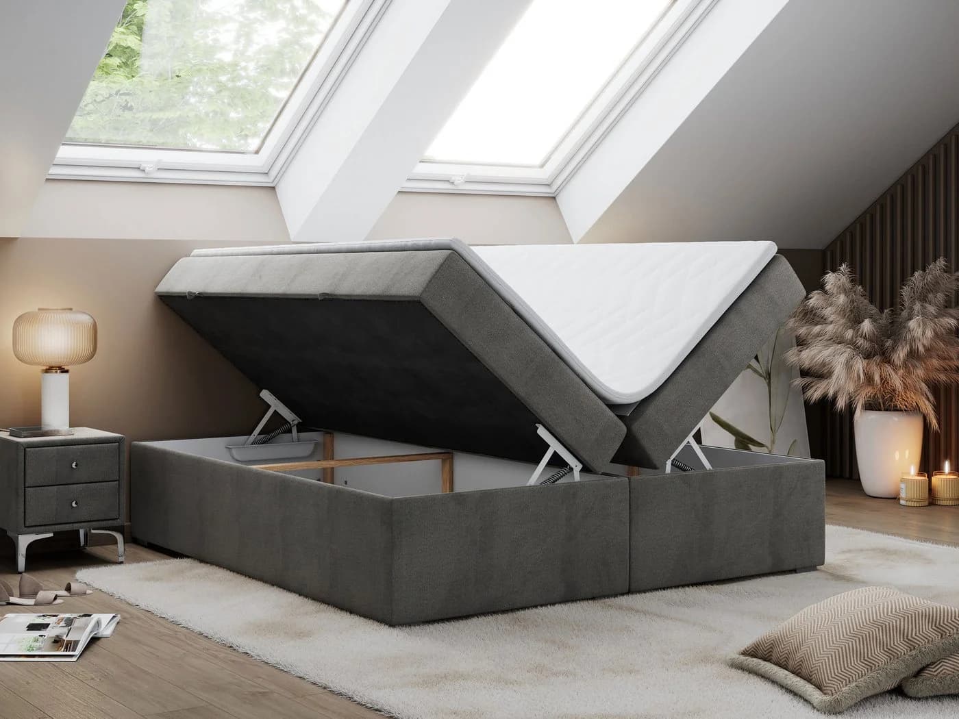 MKS MÖBEL Boxspringbett BESS mit Bettkasten & Topper grau - Bild 3