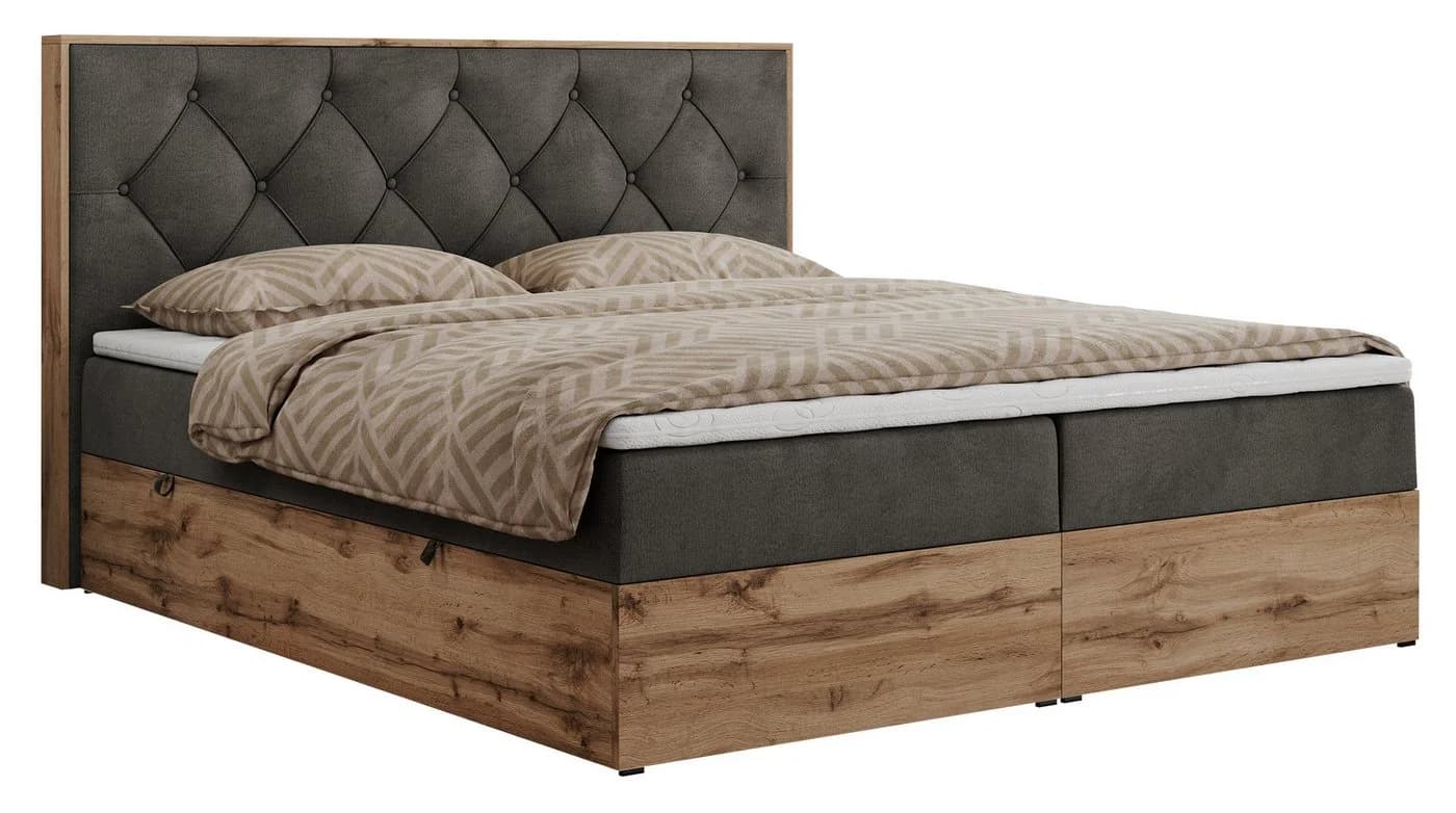 MKS MÖBEL Boxbett VENETO Grau mit Bettkästen & Topper
