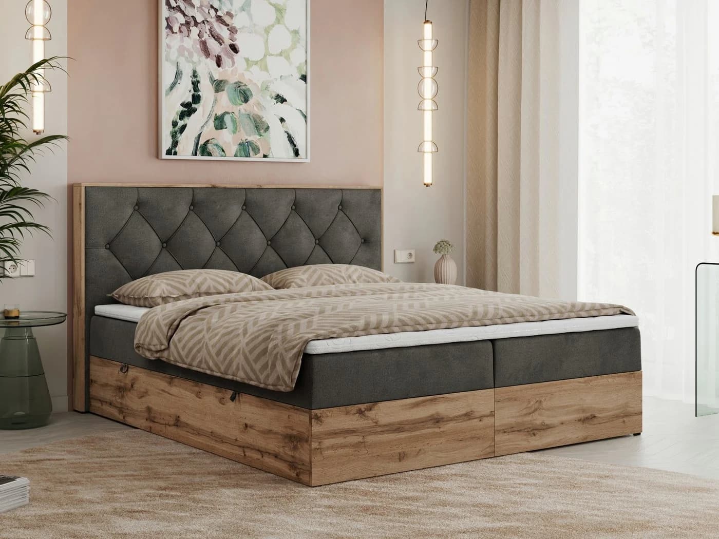 MKS MÖBEL Boxbett VENETO Grau mit Bettkästen & Topper - Bild 2