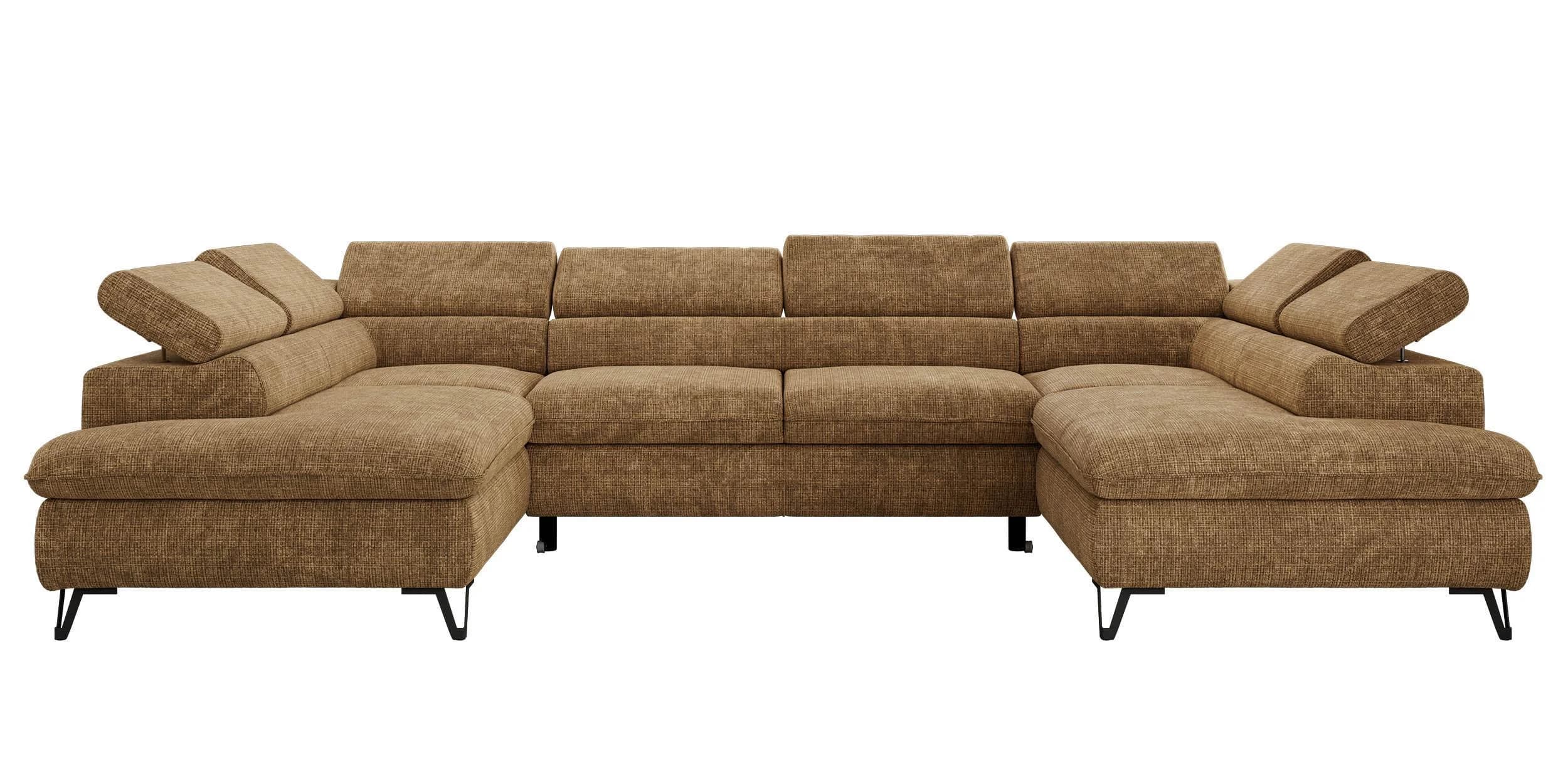 WOHNLANDSCHAFT PABLO U-Sofa Schenille Hellbraun mit Topper T25